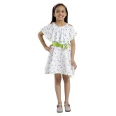 Kids Cave cut-out dress for girls fit and flare belted with flower fabric rayon floral print (Color_White, Size_3 Years to 12 Years) - None