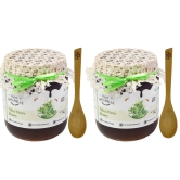 Farm Naturelle--Vana Tulsi Flower Wild Forest (Jungle) Honey/100% Pure/Raw/Natural/Un-Processed/Un-Heated/Lab Tested/Glass Bottle-(700gm+75gm Extra+Wooden Spoons.) x 2 Sets.