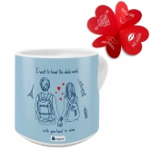 Indigifts Valentine Gift I want to travel Quote Printed Ceramic Coffee Mug (325 ml Capacity) - Valentine Couple Gift, Valentine Gift for Boyfriend Love, Valentine Day Gift, Love Gift for Wife/Husband