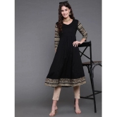 Antaran Rayon Printed Flared Womens Kurti - Black ( Pack of 1 ) - None