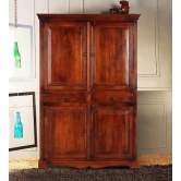 Selten Solid Teak Wood 4 Door Wardrobe-Brown