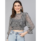 Oxolloxo Abstract Dots Print Smocked & Ruffled Detail Georgette Blouson Crop Top