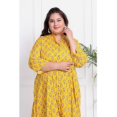 Swasti Cotton Blend Printed Flared Womens Kurti - Yellow ( Pack of 1 ) - None