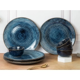 Handcrafted Stoneware Reactive Glaze Ceramic Dinner Set, 8 Pieces Serving for 4, Microwave and Dishwasher Safe, Bone-ash Free, Crockery Set for Dining and Gifting, Reactive Blue