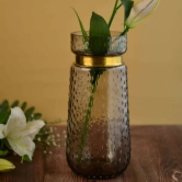 Amore Large Copper Glass Vase with Gold Ring