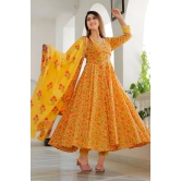 Yellow Floral Printed Anarkali Set 3XL