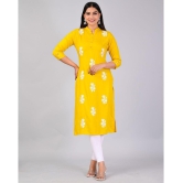 MAUKA Rayon Embroidered Straight Womens Kurti - Yellow ( Pack of 1 ) - None