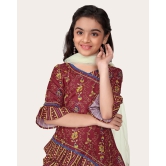 Floral Cotton Printed Peplum Stylish Top and Dhoti Dupatta Set for Girls-Maroon / 9 - 10 Years