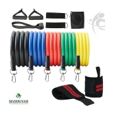 Manogyam Fitness Combo of 11-In-1 Resistance Bands Set with Wrist Supports - Multi Color