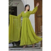 Green Hand Block Printed Anarkali Set M