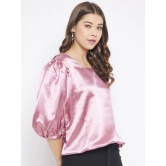 Women Pink Solid Square Neck Satin Blouson Top