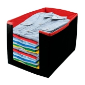 SH. NASIMA Foldable Non Woven Shirt Stacker Wardrobe Organizer With Side Handle (Pack of 3 Black Red)