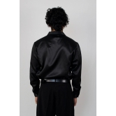 Satin lapel collar shirt-Black / XL