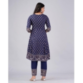 MAUKA Rayon Printed Kurti With Pants Women''s Stitched Salwar Suit - Blue ( Pack of 1 ) - None