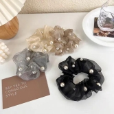 Organza scrunchie with pearls-Black