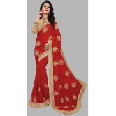 Om Shantam Sarees - Red Silk Blend Saree With Blouse Piece ( Pack of 1 ) - Red