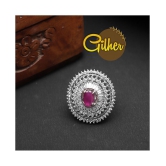 Gilher Fancy American Diamond Pink Ruby Stone Cocktail Ring With Adjustable Size For Women And Girls - None