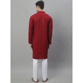 Mens Maroon Chikankari Embroidered and Sequence Kurta with Pyjama.-L / Maroon