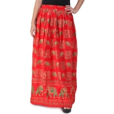 Flame-Scarlet Digitally Printed Casual Skirt with Motifs of Elephants And Flowers From Pilkhuwa