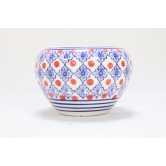 Khurja Pottery Indoor Pot Apple Red And Blue Colour Medium Size 4 Inches