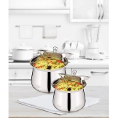 HOMETALES Stainless Steel Madrasi Handi Plain, Set Of 2, (650Ml, 1200Ml)