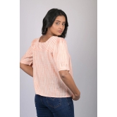 Party wear magic cotton top for women Light Orange Striped Top With Square Neck (OTL-TPS1071)-Orange / XL