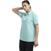 Women Solid Zip Neck Polyester Light Blue T-Shirt