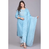 kurti with Pant and beautiful lehriya chiffon dupatta-XXL / Sky Blue