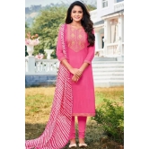 Cerise Pink Chanderi Cotton Embroidered Indian Churidar Suit ( Unstiched)