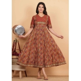 Vbuyz Cotton Printed Anarkali Womens Kurti - Maroon ( Pack of 1 ) - None