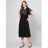 HIGHLIGHT FASHION EXPORT Crepe Embroidered Midi Womens Fit & Flare Dress - Black ( Pack of 1 ) - None