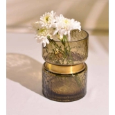 Amore Small Copper Glass Vase with Gold Ring