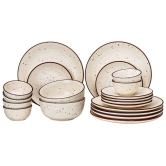 Handcrafted Stoneware Reactive Glaze Ceramic Dinner Set, 20 Pieces Serving for 6, Microwave and Dishwasher Safe, Bone-ash Free, Crockery Set for Dining and Gifting, Beige