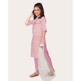 Kid Girls Designer Cotton Printed Top Bottom With Dupatta Pink-Pink / 13 - 14 Years