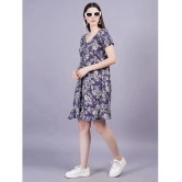 HIGHLIGHT FASHION EXPORT Rayon Printed Above Knee Womens Fit & Flare Dress - Navy Blue ( Pack of 1 ) - None