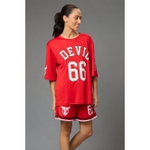 Devil 66 (in Red) Printed Co-ord Set for Women XXL