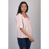 Magic cotton for women western wear Light Pink Striped Top With Square Neck (OTL-TPS1069)-Pink / XXL