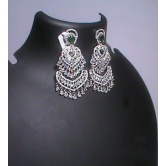 American Diamond Long Chandbali Earrings With Green Stone