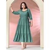 PrettyPlus by Desinoor.com Rayon Solid Midi Womens Fit & Flare Dress - Sea Green ( Pack of 1 ) - None