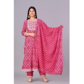 Doriya Cotton Blend Printed Kurti With Palazzo Women's Stitched Salwar Suit - Pink ( Pack of 1 ) - None