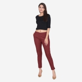 Women's Cotton Formal Trousers - Maroon Maroon L