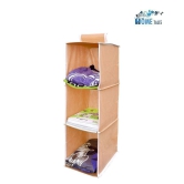 SH.NASIMA - Non-Woven 3 Shelf, Engineered Wood Wardrobe / Cloth Hanging Organizer (Beige)