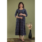 KASHVI Creation Women's Cotton Floral Printed Anarkali Maternity Feeding Kurti-Navy Blue