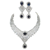 American Diamond Bridal Necklace Set with Earrings in Silver Finish