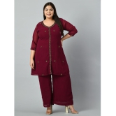 PrettyPlus by Desinoor.com Georgette Embroidered Kurti With Palazzo Women''s Stitched Salwar Suit - Wine ( Pack of 1 ) - None