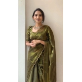 Apnisha Organza Solid Saree With Blouse Piece - Olive ( Pack of 1 ) - Olive