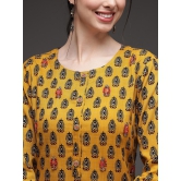 Women's Mustard Rayon Slub Straight Ethnic Set-S / Mustard