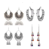 Samridhi DC Silver Jhumki Earrings ( Pack of 4 ) - Silver