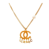 Anti Tarnish Gold Plated Pendant Necklace Chain with Letters & Pearl Stone For Girls & Women