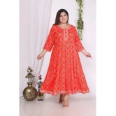 Swasti Cotton Blend Printed Flared Womens Kurti - Orange ( Pack of 1 ) - None